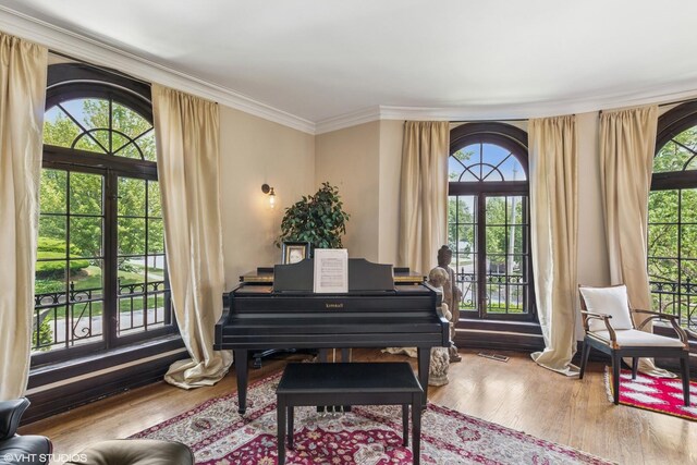 1141 N Ridgeland Ave, Oak Park, IL 60302 - living area featuring plenty of natural light, wood finished floors, and ornamental molding