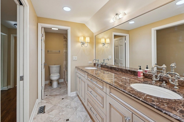 21956 N Hickory Hill Dr, Kildeer, IL 60047 - full bath featuring double vanity, toilet, recessed lighting, baseboards, and a shower