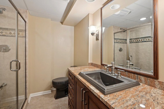 21956 N Hickory Hill Dr, Kildeer, IL 60047 - bathroom with vanity, a stall shower, toilet, and tile patterned flooring