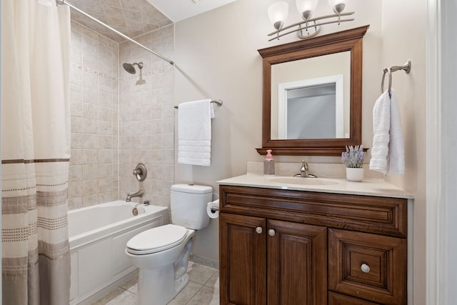 16906 Grissom Dr, Tinley Park, IL 60477 - bathroom featuring toilet, vanity, shower / tub combo with curtain, tile patterned flooring, and baseboards