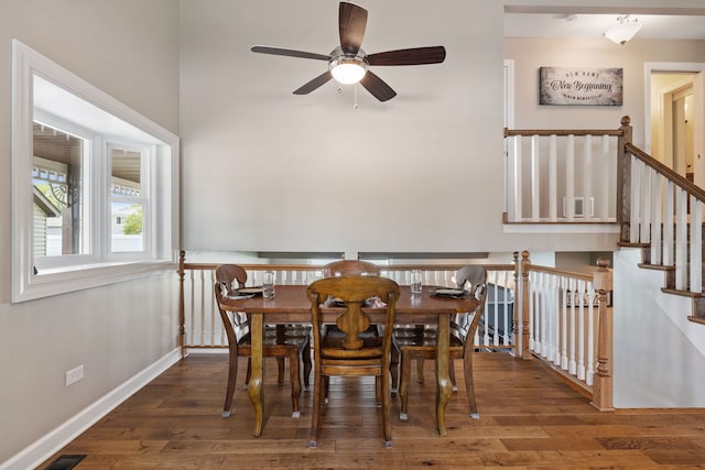 16906 Grissom Dr, Tinley Park, IL 60477 - dining room with ceiling fan, wood finished floors, and baseboards