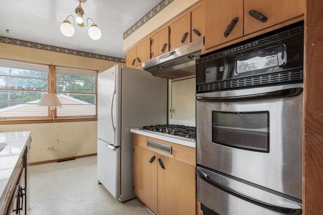 493 W Avery St, Elmhurst, IL 60126 - kitchen with under cabinet range hood, appliances with stainless steel finishes, a warming drawer, light countertops, and baseboards