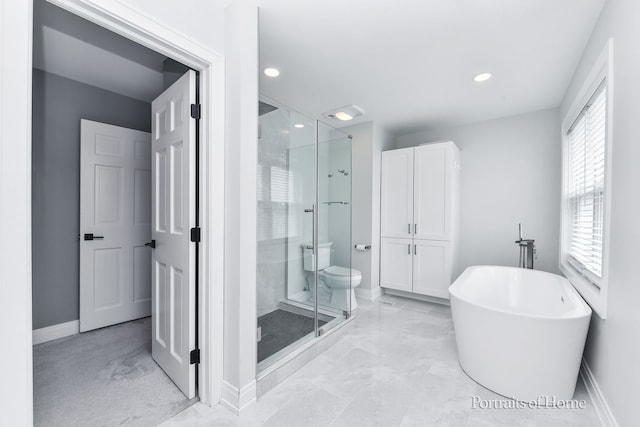 631 S Whispering Hills Dr, Naperville, IL 60540 - full bathroom featuring a shower stall, a soaking tub, recessed lighting, and marble finish flooring
