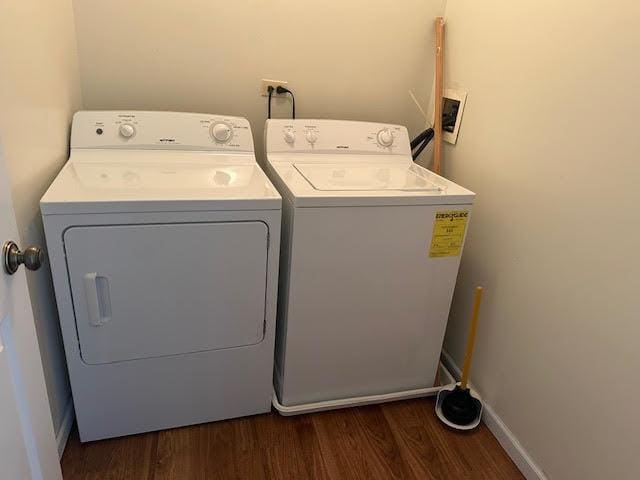 1127 Orleans Dr, Mundelein, IL 60060 - washroom with washer and dryer, dark wood-style floors, and baseboards
