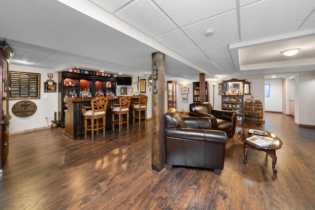 28 Lions Rd, Sandwich, IL 60548 - living area with a bar, dark wood-type flooring, and a paneled ceiling