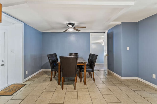 1003 S Pleasantview Dr, Tuscola, IL 61953 - dining area with a ceiling fan, light tile patterned flooring, and baseboards