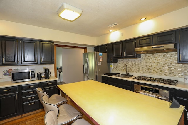 19421 W Hoag Ct, Mundelein, IL 60060 - kitchen with stainless steel appliances, under cabinet range hood, a sink, a kitchen breakfast bar, and dark cabinetry