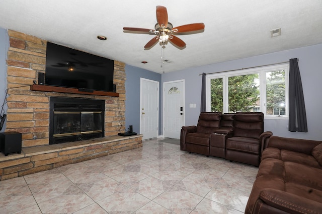 19421 W Hoag Ct, Mundelein, IL 60060 - living area with a large fireplace and ceiling fan