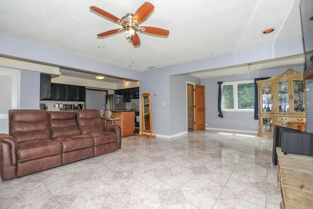 19421 W Hoag Ct, Mundelein, IL 60060 - living area with a ceiling fan, light marble finish floors, and baseboards