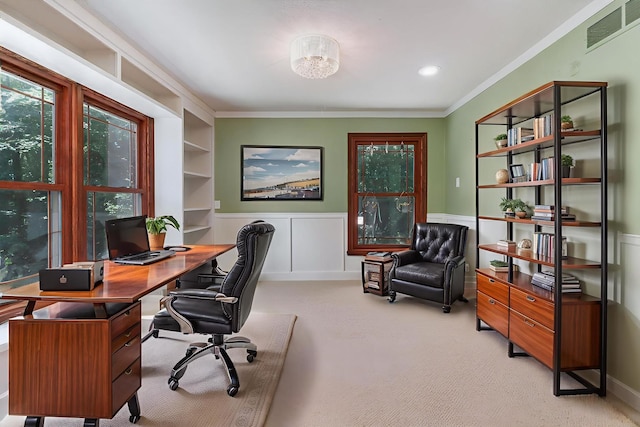 26136 E 2200 N Rd, Lexington, IL 61753 - carpeted office with ornamental molding, wainscoting, and built in features