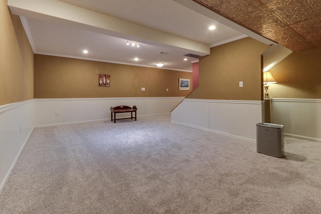 26136 E 2200 N Rd, Lexington, IL 61753 - finished basement with wainscoting, recessed lighting, crown molding, and carpet floors