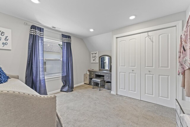 221 N 6th St, Saint Charles, IL 60174 - bedroom featuring carpet, a closet, recessed lighting, and lofted ceiling