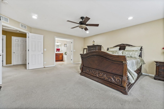 2023 Torino Dr, Elgin, IL 60123 - carpeted bedroom with baseboards, recessed lighting, ceiling fan, and ensuite bath