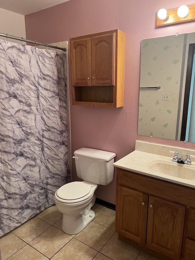 18040 Royal Oak Ct Unit 2, Tinley Park, IL 60477 - bathroom with vanity, toilet, tile patterned flooring, and curtained shower