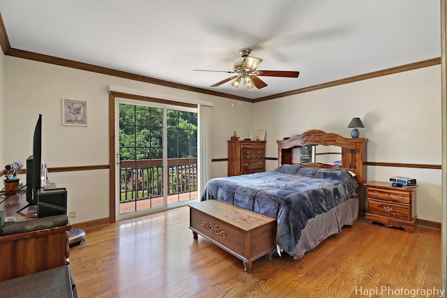 1415 Arabian Spur, Mchenry, IL 60051 - bedroom featuring access to outside, crown molding, light wood finished floors, and ceiling fan