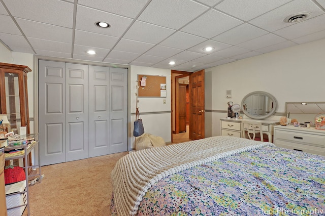 1415 Arabian Spur, Mchenry, IL 60051 - bedroom featuring a closet, carpet flooring, recessed lighting, and a drop ceiling
