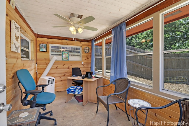 1415 Arabian Spur, Mchenry, IL 60051 - office space featuring concrete flooring, wooden walls, a ceiling fan, and wood ceiling