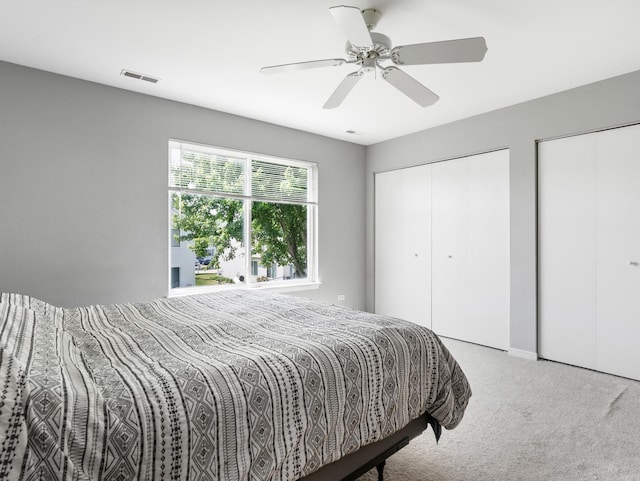2455 Hillsboro Ln, Montgomery, IL 60538 - bedroom with carpet, two closets, and ceiling fan