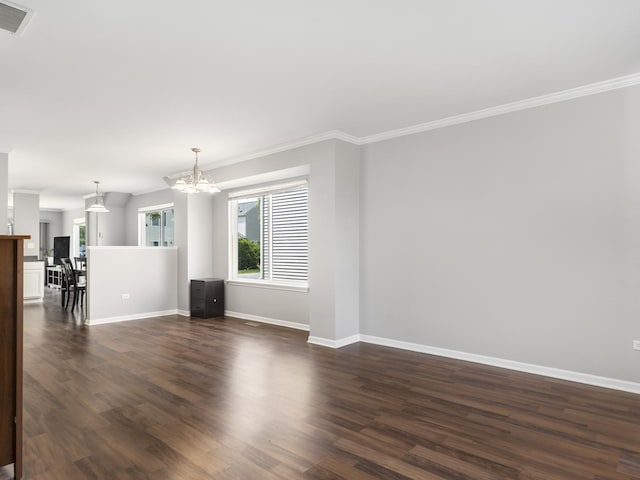 2455 Hillsboro Ln, Montgomery, IL 60538 - unfurnished living room with dark wood finished floors, a chandelier, and ornamental molding