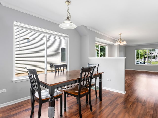 2455 Hillsboro Ln, Montgomery, IL 60538 - dining room with crown molding, a chandelier, and dark wood finished floors