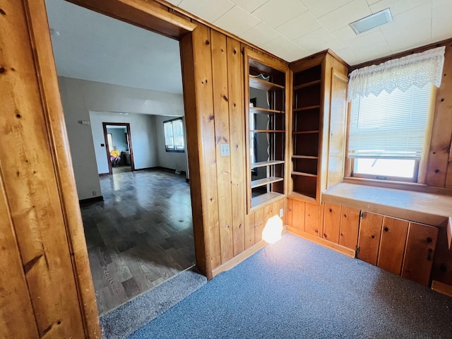 506 Scribner St, Joliet, IL 60432 - spare room with built in features, wooden walls, baseboards, and wood finished floors