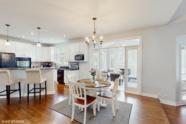 3432 Redwing Dr, Naperville, IL 60564 - dining room featuring a chandelier, dark wood-type flooring, and recessed lighting