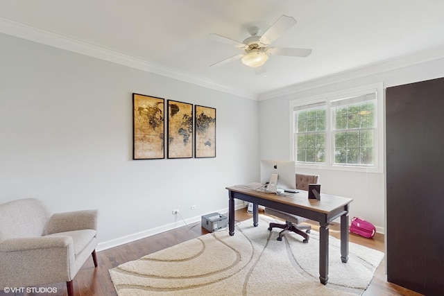 3432 Redwing Dr, Naperville, IL 60564 - office area with ceiling fan, crown molding, and wood finished floors
