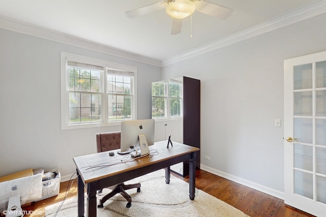 3432 Redwing Dr, Naperville, IL 60564 - office space featuring crown molding, wood finished floors, and ceiling fan
