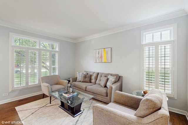 3432 Redwing Dr, Naperville, IL 60564 - living area featuring ornamental molding and dark wood-style floors