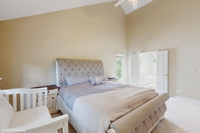 3432 Redwing Dr, Naperville, IL 60564 - bedroom featuring carpet floors, high vaulted ceiling, and ensuite bath