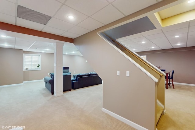 3432 Redwing Dr, Naperville, IL 60564 - basement with light colored carpet, recessed lighting, and a drop ceiling