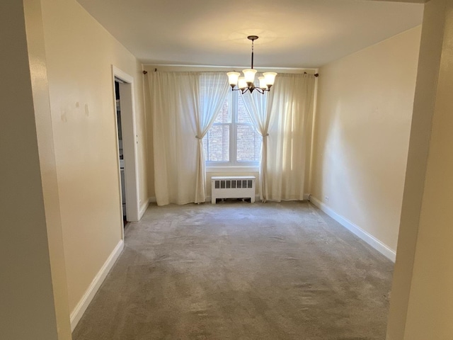 2834 W Granville Ave Unit 2A, Chicago, IL 60659 - unfurnished dining area with radiator heating unit, a chandelier, carpet, and baseboards