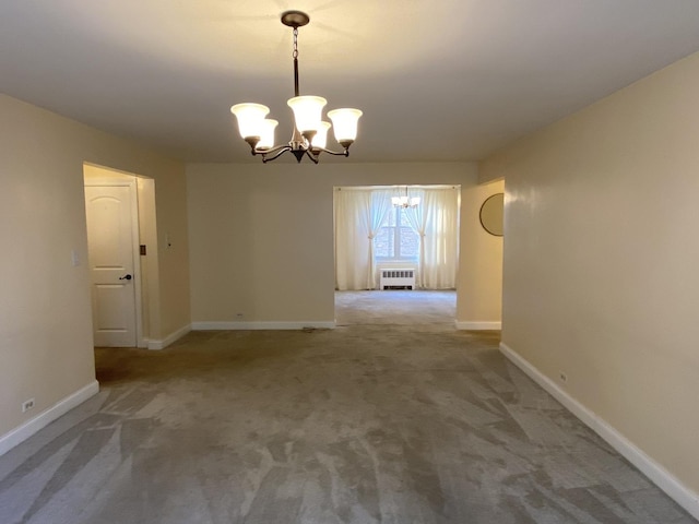 2834 W Granville Ave Unit 2A, Chicago, IL 60659 - carpeted empty room with a chandelier, radiator heating unit, and baseboards