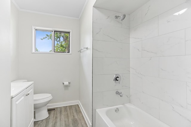 463 Tahoe St, Park Forest, IL 60466 - full bathroom with ornamental molding, vanity, wood finished floors, and shower / bath combination