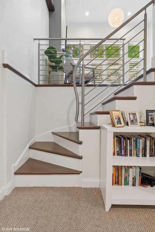 3020 N Sheffield Ave Unit 1N, Chicago, IL 60657 - stairway featuring carpet flooring, healthy amount of natural light, and recessed lighting