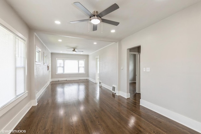 3000 Chicago Rd, South Chicago Heights, IL 60411 - empty room featuring ceiling fan, dark wood finished floors, baseboards, and recessed lighting