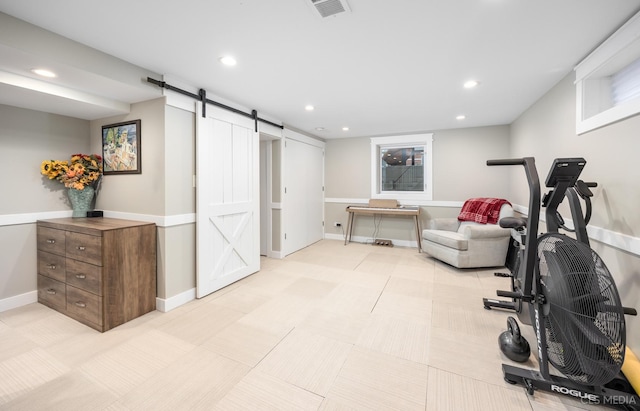 1405 Cynthia Ave, Park Ridge, IL 60068 - exercise area with recessed lighting, a barn door, and baseboards