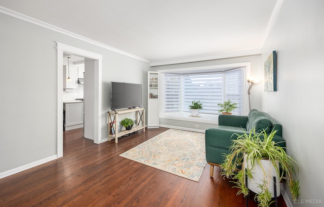 1405 Cynthia Ave, Park Ridge, IL 60068 - living area with ornamental molding, dark wood-style floors, and baseboards