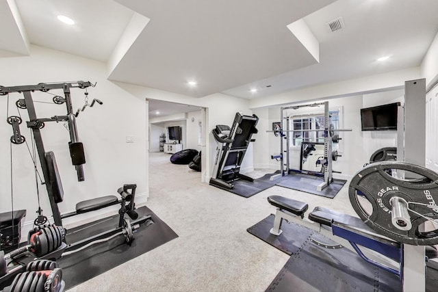 22814 Sara Springs Dr, Frankfort, IL 60423 - exercise room with recessed lighting, carpet flooring, and baseboards