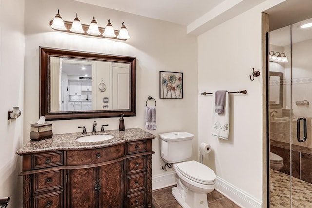 22814 Sara Springs Dr, Frankfort, IL 60423 - full bathroom with toilet, vanity, baseboards, and a stall shower