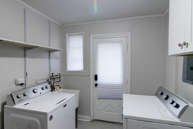 336 Manitowac St, Park Forest, IL 60466 - laundry area with independent washer and dryer, electric panel, cabinet space, and ornamental molding