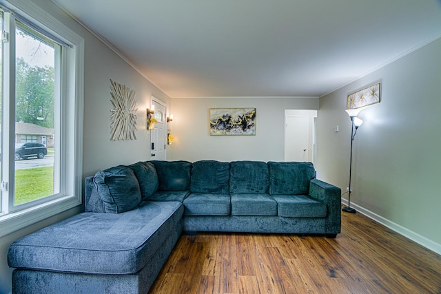 336 Manitowac St, Park Forest, IL 60466 - living room featuring dark wood finished floors and crown molding