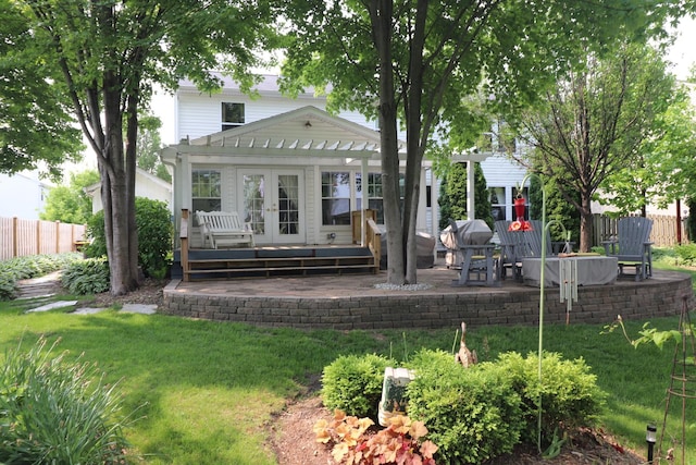 2886 E 6th St, Belvidere, IL 61008 - rear view of house featuring french doors, a pergola, a deck, and a patio area