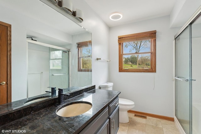 13714 S Janas Pkwy, Homer Glen, IL 60491 - bathroom with vanity, a stall shower, toilet, and baseboards