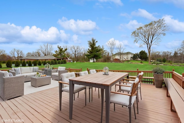 13714 S Janas Pkwy, Homer Glen, IL 60491 - wooden terrace with an outdoor hangout area, a lawn, and outdoor dining area