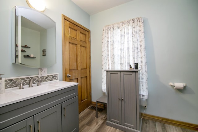 4391 N State Route 1-17, Momence, IL 60954 - bathroom featuring vanity, wood finished floors, and tasteful backsplash
