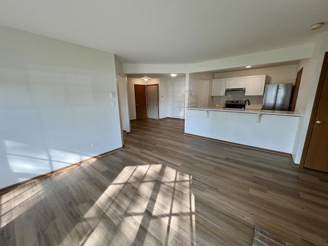 4400 W Shamrock Ln Unit 1B, Mchenry, IL 60050 - unfurnished living room featuring dark wood-style floors, baseboards, and a sink
