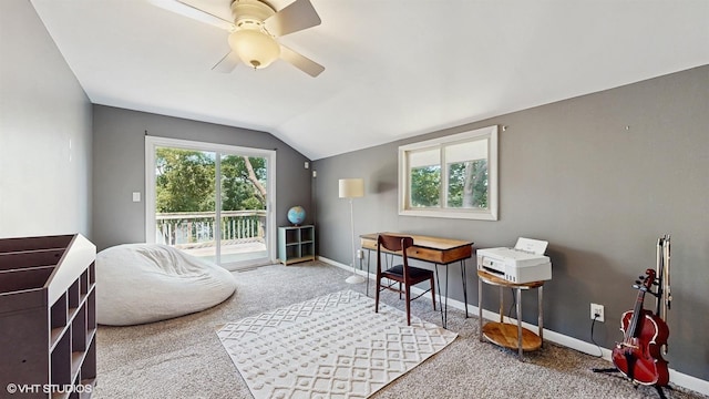 914 Ski Hill Rd, Fox River Grove, IL 60021 - office area featuring carpet, ceiling fan, and vaulted ceiling