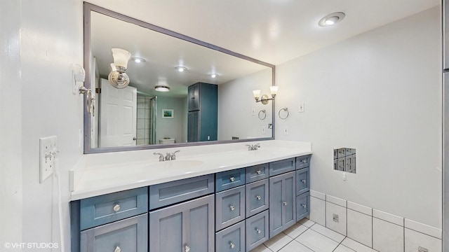 914 Ski Hill Rd, Fox River Grove, IL 60021 - bathroom with double vanity, tile patterned floors, and a shower