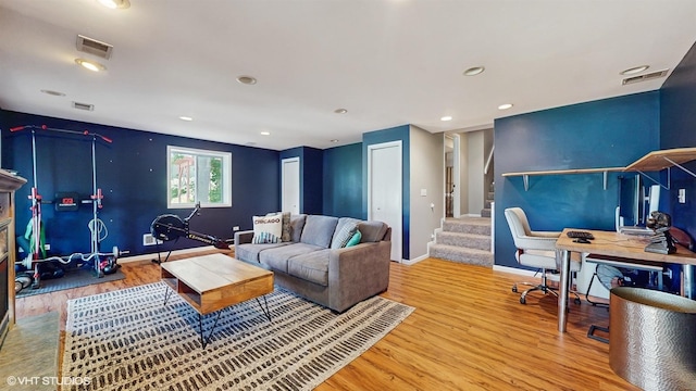 914 Ski Hill Rd, Fox River Grove, IL 60021 - living room with wood finished floors, stairs, and recessed lighting